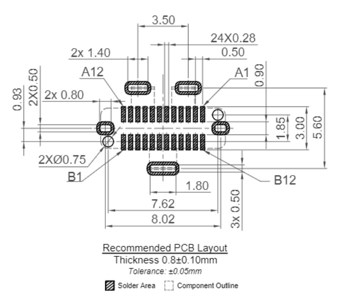 Footprint for the USB-C connector from the datasheet