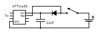 Schematic for wireless sustain pedal power supply