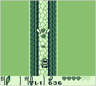 Animated screenshot of Link's Awakening with visual glitch on the floating heart piece