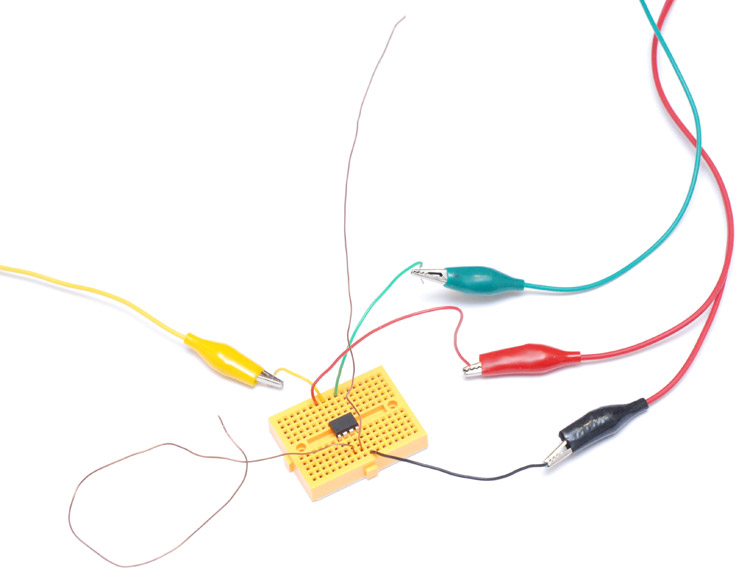 Tiny theremin circuit on a breadboard