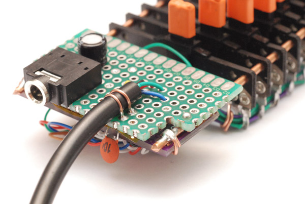 Closeup of the strain relief on the hardware reverse oscilloscope