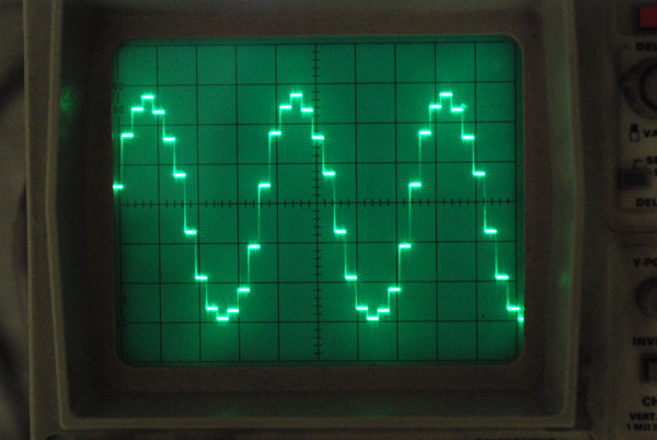 A remarkably digital-looking segmented sine wave, but assuredly analog in its origin