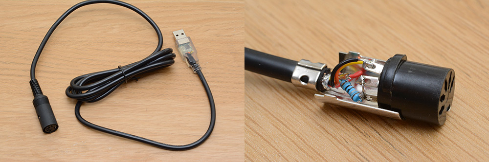 FTDI programming cable assembly with current limiting resistor in the DIN housing