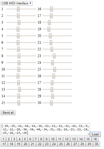 Screenshot of the calibration tool for the MIDI music box