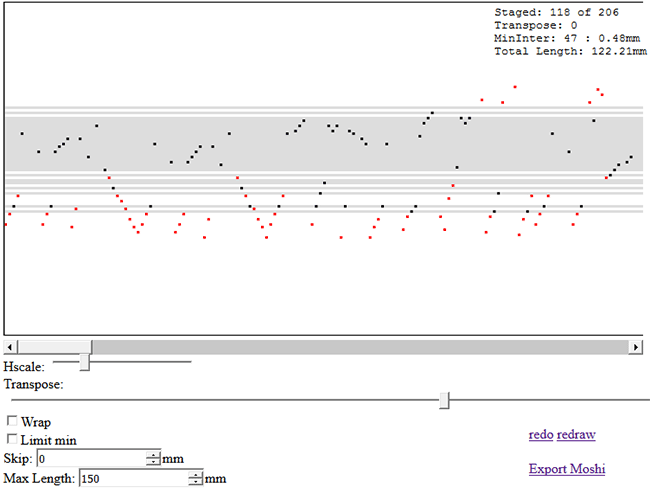 Screenshot of the MIDI to punchcard music box program