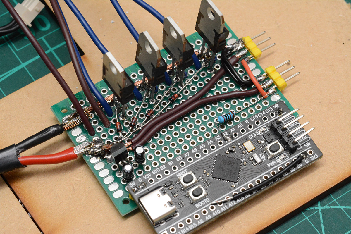 Mosfets soldered to the black pill board