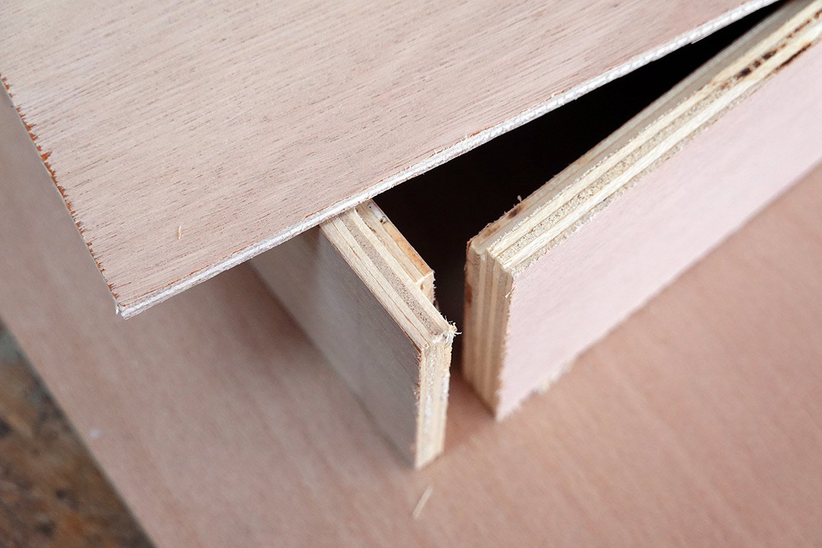 Closeup of rebates in plywood