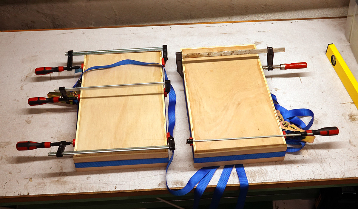 Glued and clamped plywood parts