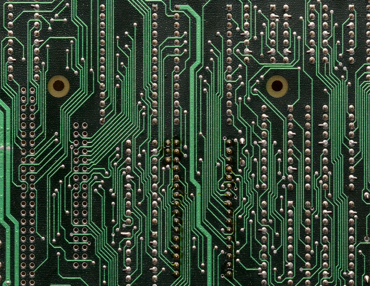 Closeup of the 90s era PCB