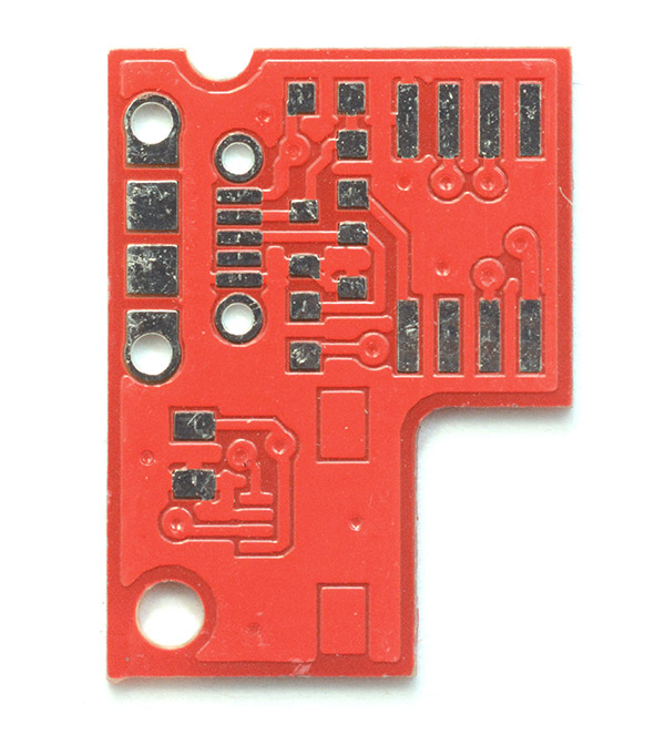 Unpopulated circuit board with mistake on the soldermask for the connector