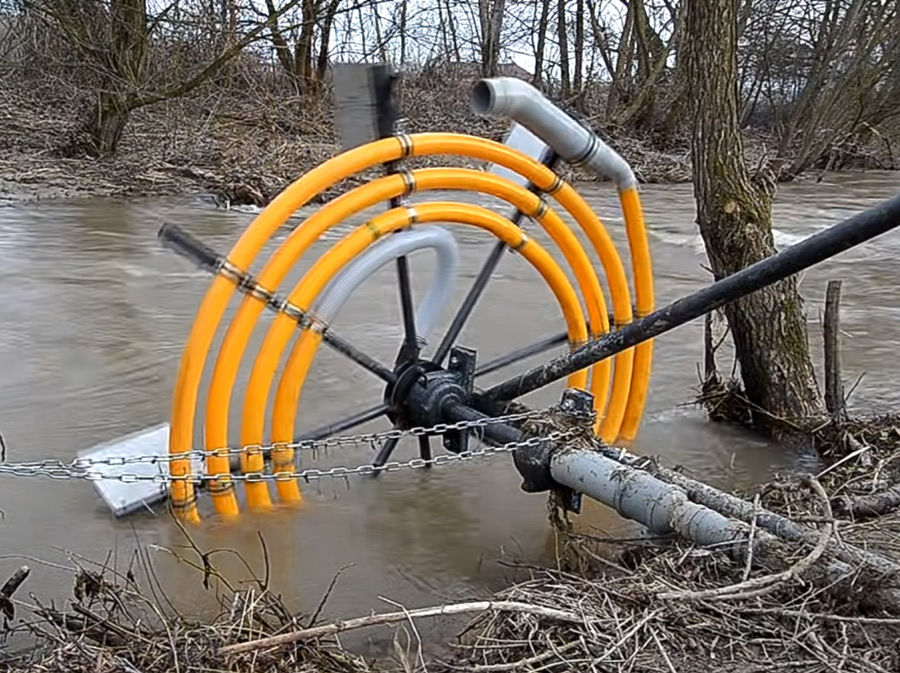 Screenshot of flow-powered coil pump video