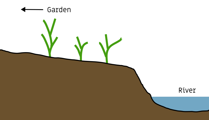 Cross section of the garden and the stream